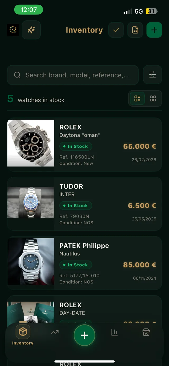 The inventory list inside ChronoStock