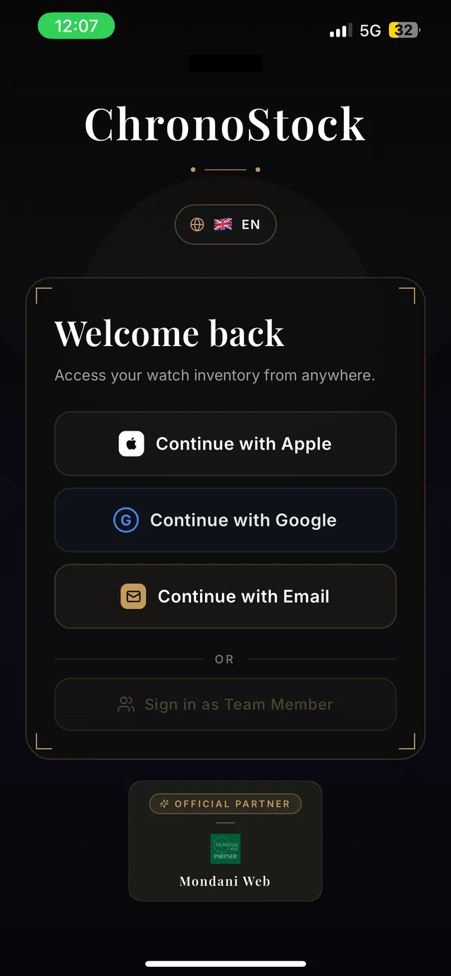 The sign-in screen with the Mondani partner badge